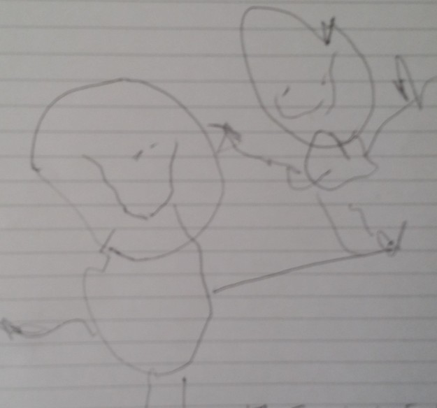 An illustration by Annie of two happy people, arms outstretched